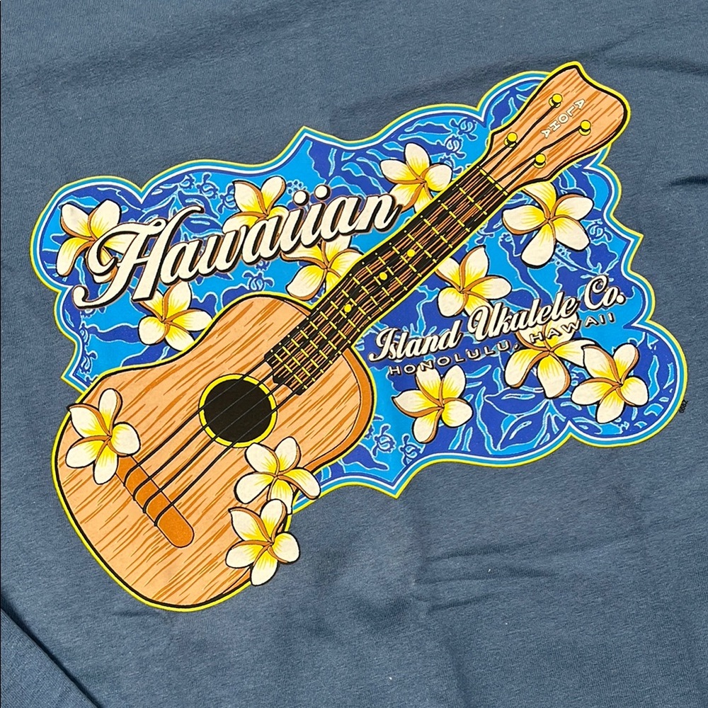 Gildan M 100% Cotton Hawaiian‎ Island Ukulele Co Honolulu Blue Long Sleeve Shirt